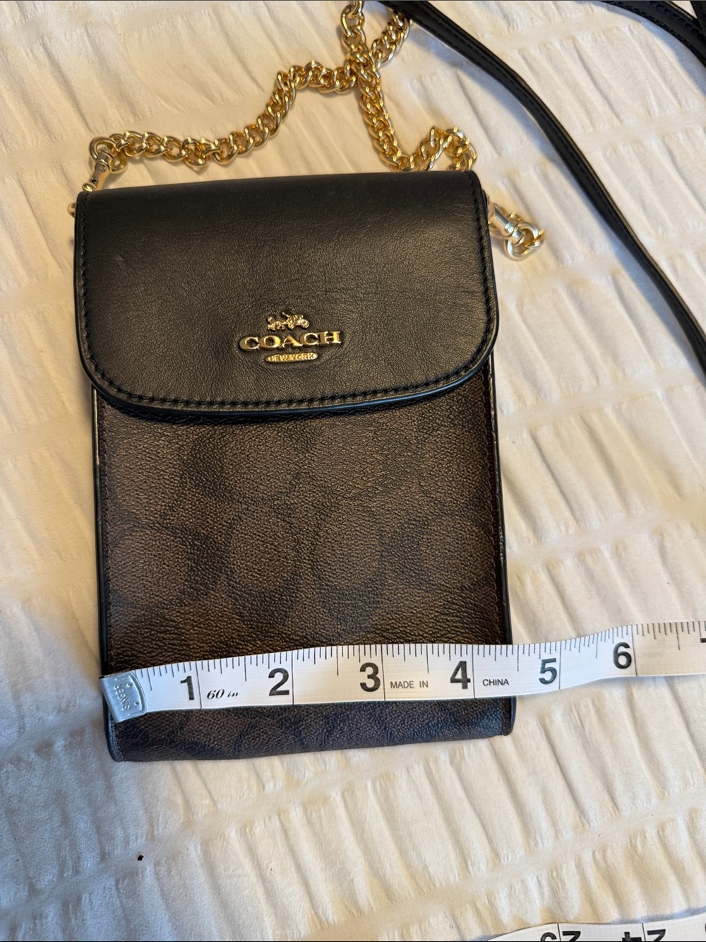 Coach Black and Brown Logo Crossbody Phone Bag - Picture 4 of 9